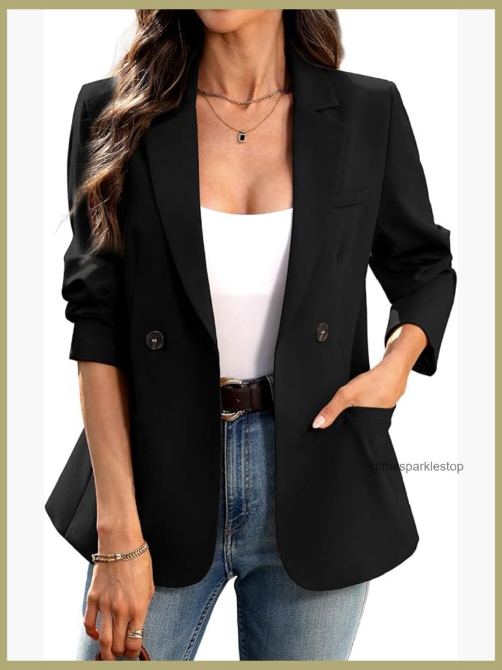Double-Breasted Blazer with Pockets, 50% Recycled Polyester
